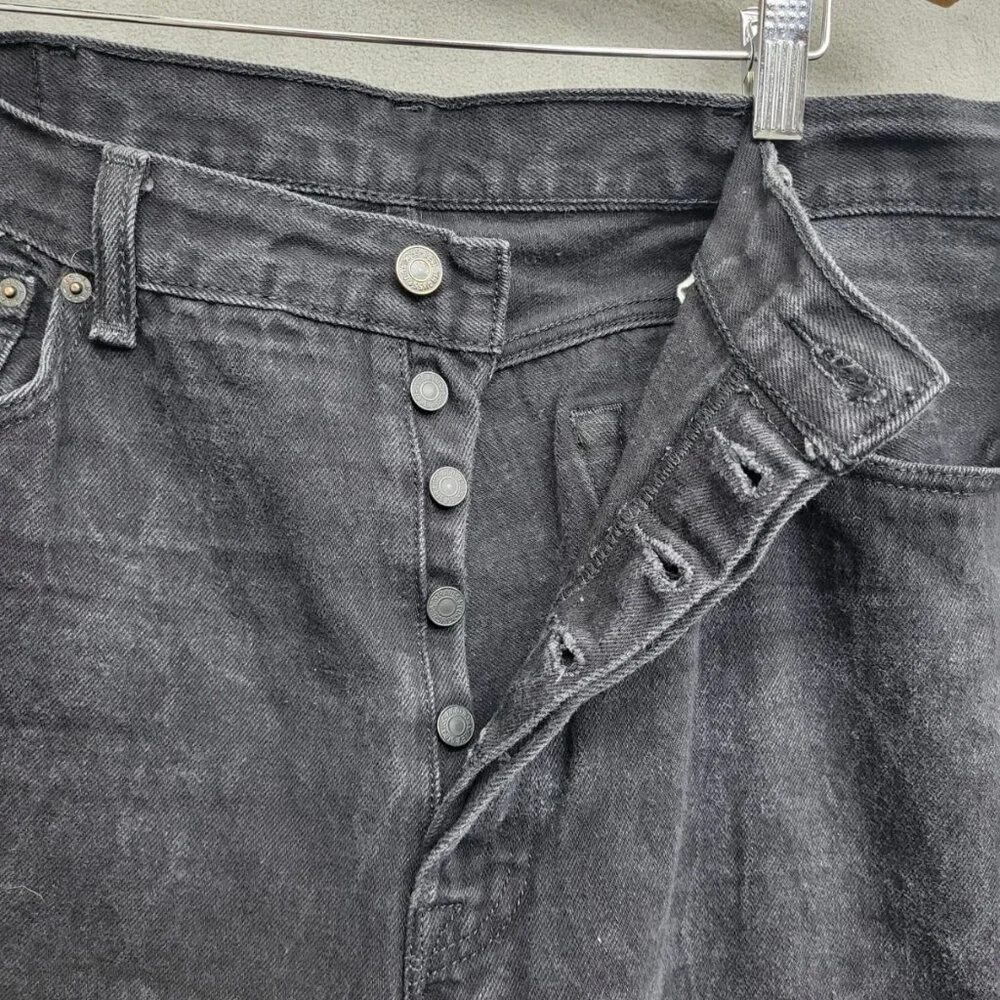 Levis 501‎ Jeans Mens 38x34 Black Denim Tapered Dark Wash Button Fly Black Label